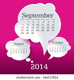 September 2014 bubble speech calendar - vector illustration