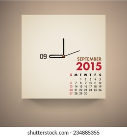 September 2015 Calendar Clock Design Vector 