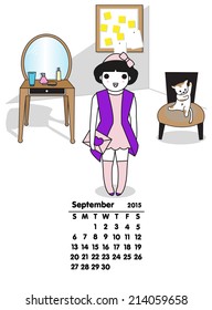 September 2015 calendar illustration set