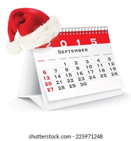 September 2015 desk calendar with Christmas hat - vector illustration