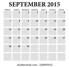 September 2015 -planning calendar. Weeks start on Monday.
