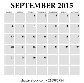 September 2015 -planning calendar. Weeks start on Sunday.