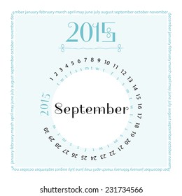 September. 2015 round calendar. Vector illustration.