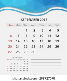 September 2015.Planning calendar for september 2015.Vector template.