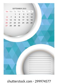 September 2015.Planning calendar for september 2015.Vector template.