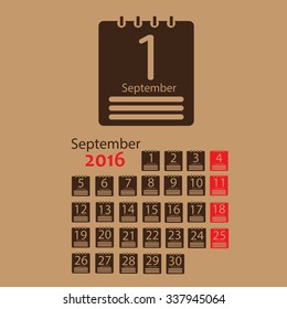 September 2016 Calendar