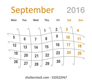 September 2016 calendar funny grid