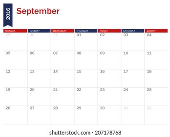 September 2016 - planning calendar 