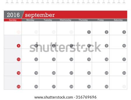September 2016 planning calendar