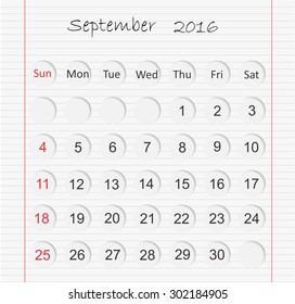 September 2016.Planning calendar for september 2016.Vector template.