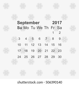 September 2017 Calendar Icon Vector flat design style
