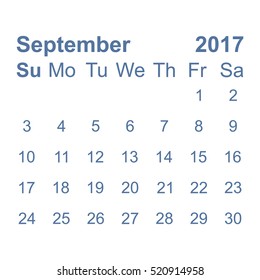 September 2017 Calendar Icon Vector flat design style