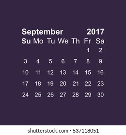 September 2017 Calendar Icon Vector flat design style