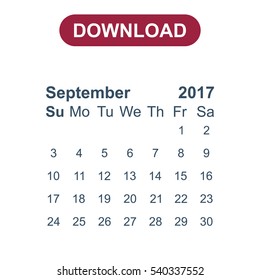 September 2017 Calendar Icon Vector flat design style