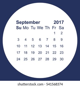 September 2017 Calendar Icon Vector flat design style