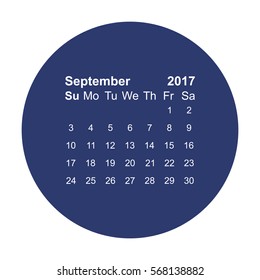 September 2017 Calendar Icon Vector flat design style