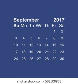 September 2017 Calendar Icon Vector flat design style