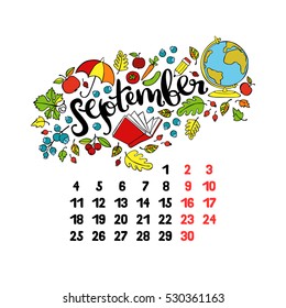 September. 2017. Calendar. Isolated vector object on white background.
