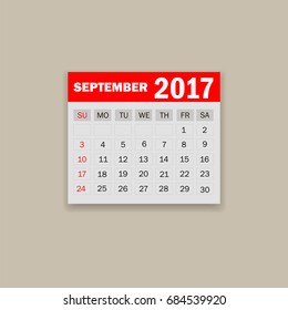 September 2017. Calendar vector illustration
