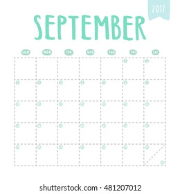 September 2017 schedule. Printable. Vector EPS10