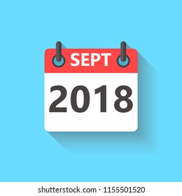  September 2018 calendar flat style icon with  shadow.