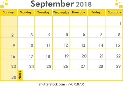 Vector del calendario de septiembre de 2018