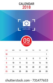 September 2018 desk calendar vector illustration, simple and clean design.