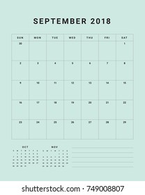 September 2018 desk calendar vector illustration, simple and clean design.
