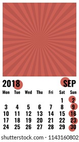 september 2018 simple vertical calendar with geometrical pattern