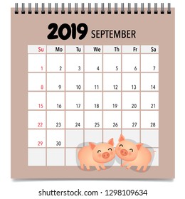 Página del calendario de septiembre de 2019. Ilustración vectorial.