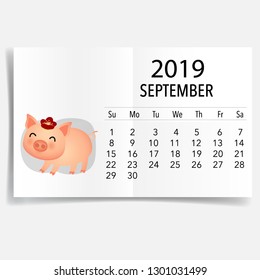 Kalenderseite September 2019. Vektorgrafik.