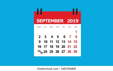 SEPTEMBER 2019 calendar vector isolated blue background