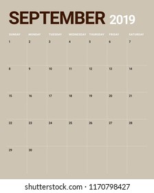 September 2019 desk calendar vector illustration, simple and clean design.