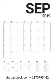 September 2019 desk calendar vector illustration, simple and clean design.