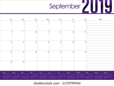 September 2019 desk calendar vector illustration