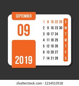 september 2019 month vector calendar