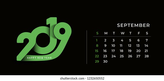 September 2019 year vector calendar / 2019 calendar design / 2019 calendar vertical -Vector Design