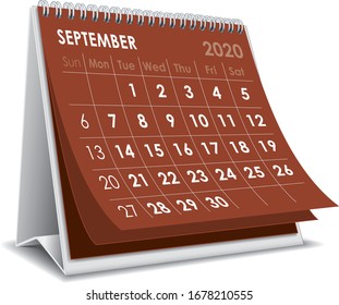 September 2020 3D Desktop Calendar In White Background