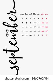 September 2020 Calendar Creative Design Template. 12 Months Vector Set.