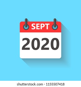 September 2020 calendar flat style icon with shadow.