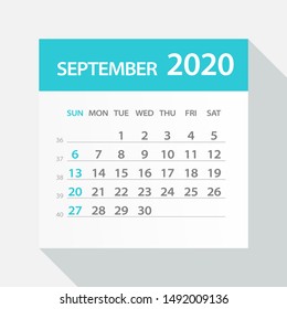 September 2020 Calendar Leaf - Illustration. Vector graphic page