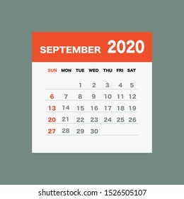 September 2020 Calendar Leaf - Illustration. Vector Graphic Page