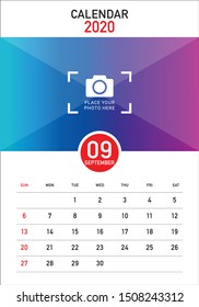 September 2020 desk calendar vector illustration, simple and clean design. 
