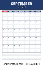 September 2020 desk calendar vector illustration, simple and clean design. 
