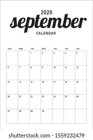 September 2020 desk calendar vector illustration, simple and clean design. 
