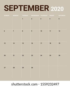 September 2020 desk calendar vector illustration, simple and clean design. 
