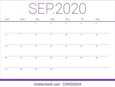 September 2020 desk calendar vector illustration, simple and clean design. 
