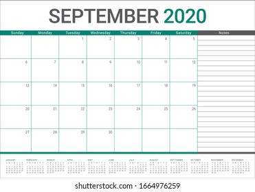 September 2020 desk calendar vector illustration