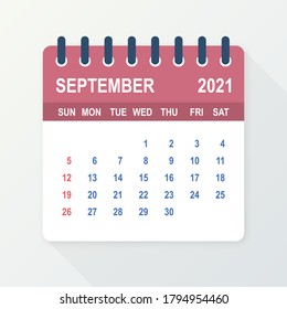 September 2021 Calendar Leaf. Calendar 2021 in flat style. Vector illustration.