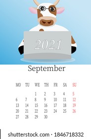September 2021. Calendar month. On the table.Working concept. Editable vector template. Vector illustration in a flat style.